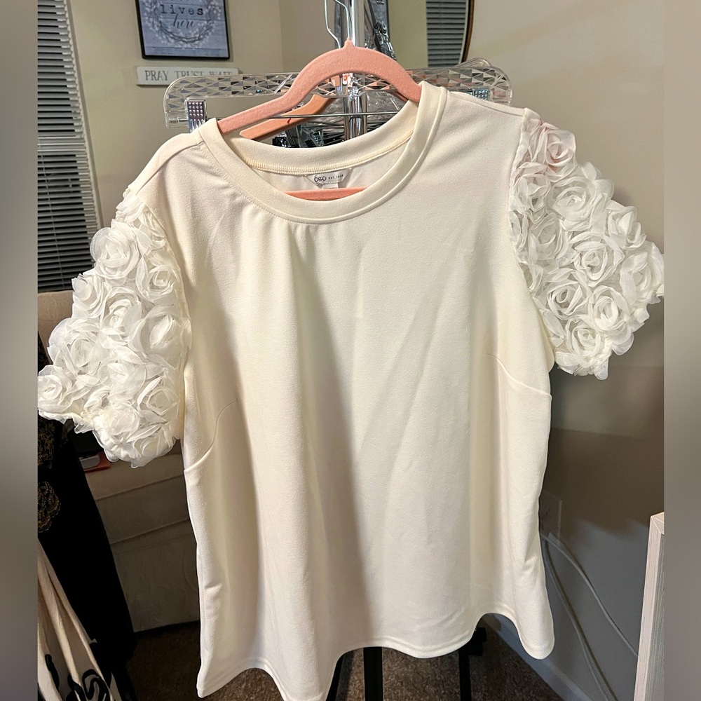 Cato Cream Floral Accent Blouse